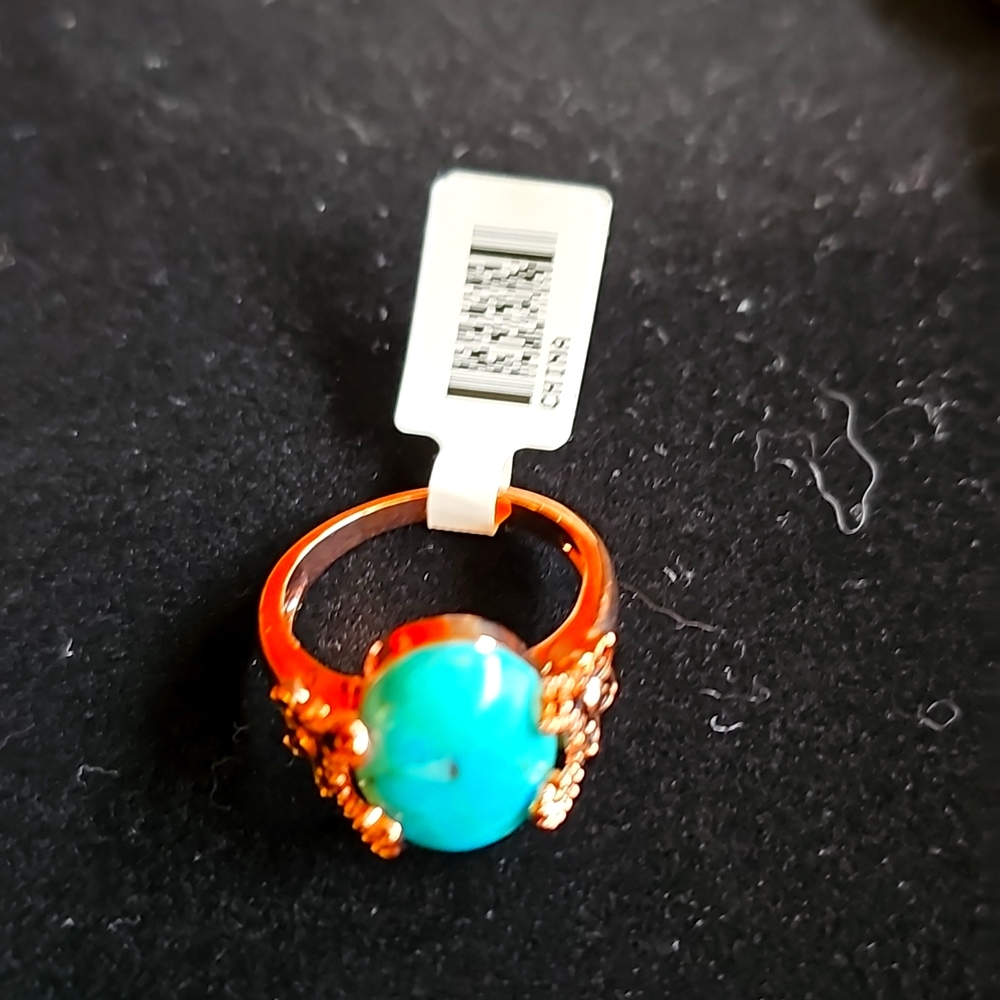 Timna 16X12MM oval cabochon turquoise copper solitaire ring